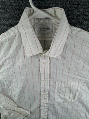 Burberry Men Long Sleeve Button Up Shirt Striped Red Shirt White 16 34 Cotton
